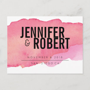 Fett Minimal Pink Wasserfarbe SAVE THE DATE BLACK Ankündigungspostkarte