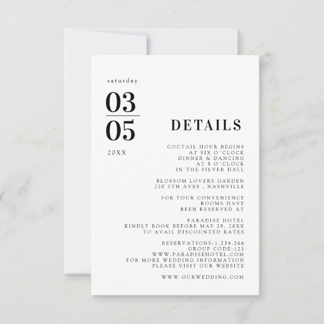 Fett Minimal Trending Wedding Details Card RSVP Karte (Vorderseite)