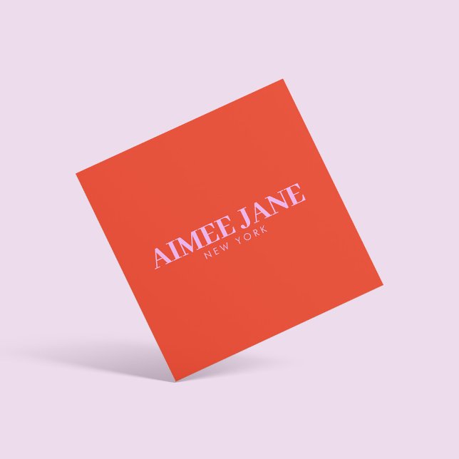 Fett Minimalistisch Luxus Boutique Orange/Pink Quadratische Visitenkarte (Von Creator hochgeladen)