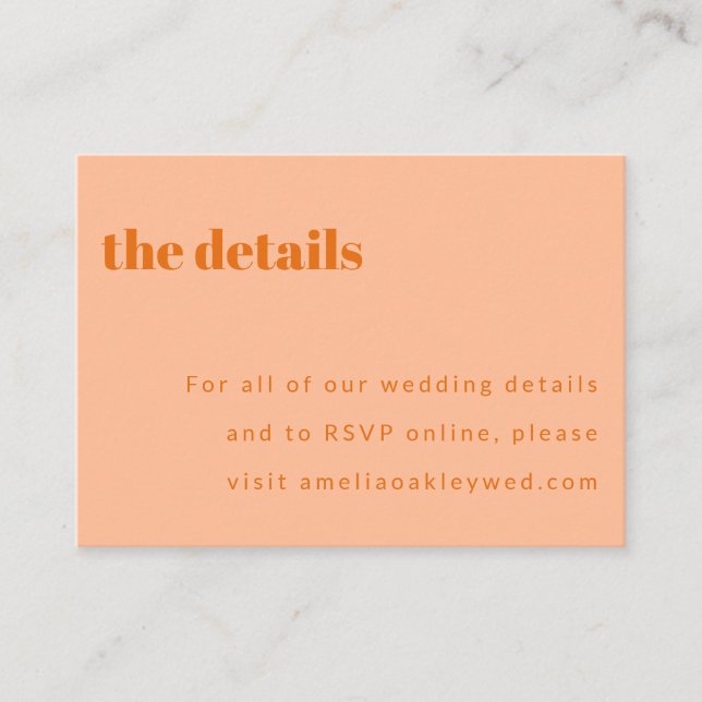 Fett Minimalistisch Peach Orange Retro Custom Wedd Begleitkarte (Vorderseite)