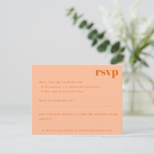 Fett Minimalistisch Peach Orange Retro Custom Wedd RSVP Karte (Stehend Vorderseite)