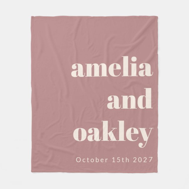 Fett Minimalistische Dusty Rose Retro Custom Weddi Fleecedecke (Vorderseite)