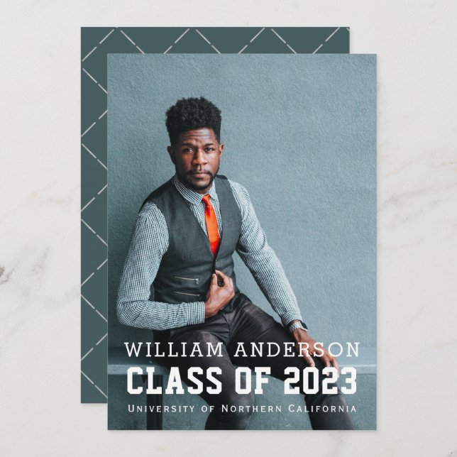 Fett Minimalistisches Foto Blue Virtual Abschluss Einladung (Vorne/Hinten)