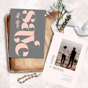 Fett Minimalistisches Foto Vintag Coral Grau Save The Date