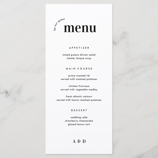 Fett Minimalistisches Hochzeitmenü und Bar Menu Menükarte (Vorderseite)