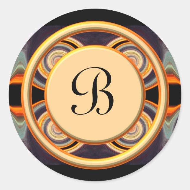 Fett Mit Monogramm Art Round Aufkleber (Vorderseite)