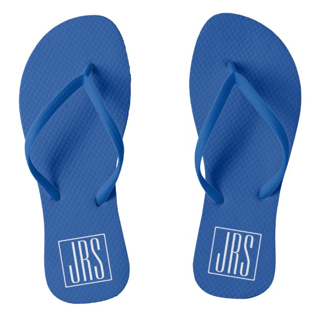Fett Modern 3 Initialen Monogramm | Blau weiß Flip Flops (Fußbett)