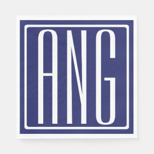 Fett Modern 3 Initialen Monogramm   Navy Blue Serviette