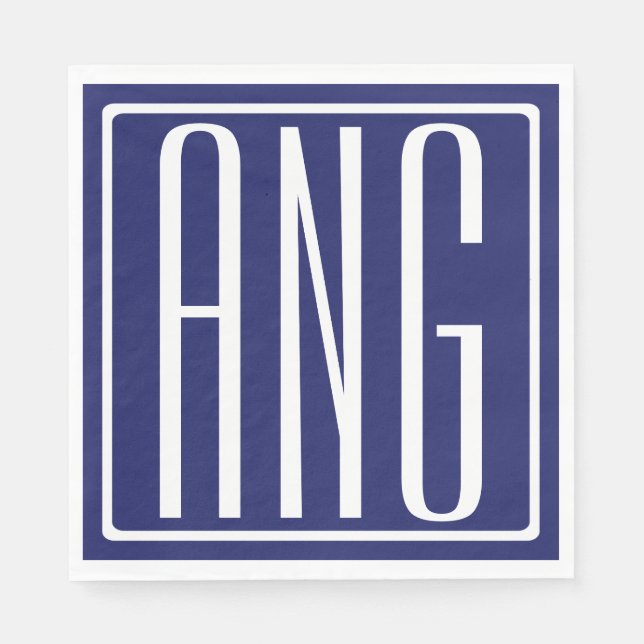 Fett Modern 3 Initialen Monogramm | Navy Blue Serviette (Vorderseite)