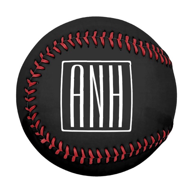 Fett Modern 3 Initialen Monogramm | Schwarz weiß Baseball (Vorderseite Links)