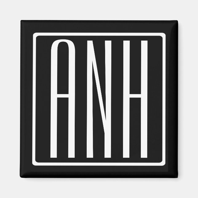 Fett Modern 3 Initialen Monogramm | Schwarz weiß Magnet (Vorne)