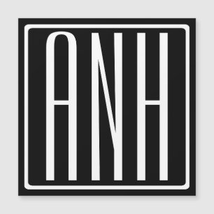 Fett Modern 3 Initialen Monogramm   Schwarz weiß Magnetkarte