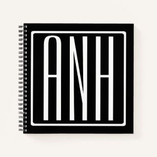 Fett Modern 3 Initialen Monogramm Schwarz weiß Notizbuch