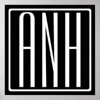 Fett Modern 3 Initialen Monogramm | Schwarz weiß