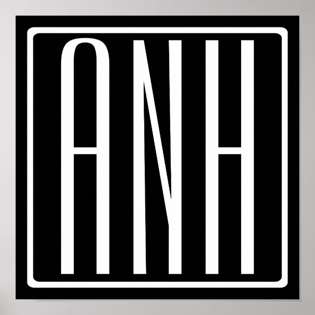 Fett Modern 3 Initialen Monogramm | Schwarz weiß Poster (Vorne)