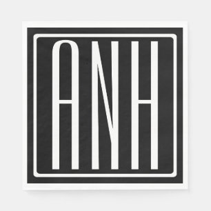 Fett Modern 3 Initialen Monogramm   Schwarz weiß Serviette