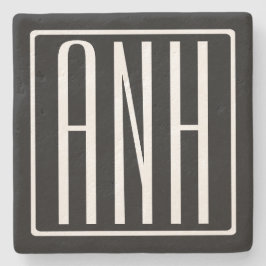 Fett Modern 3 Initialen Monogramm | Schwarz weiß Steinuntersetzer