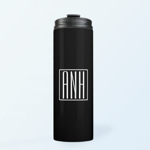 Fett Modern 3 Initialen Monogramm   Schwarz weiß Thermosbecher