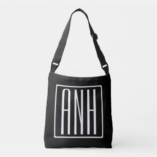 Fett Modern 3 Initialen Monogramm Schwarz weiß Tragetaschen Mit Langen Trägern