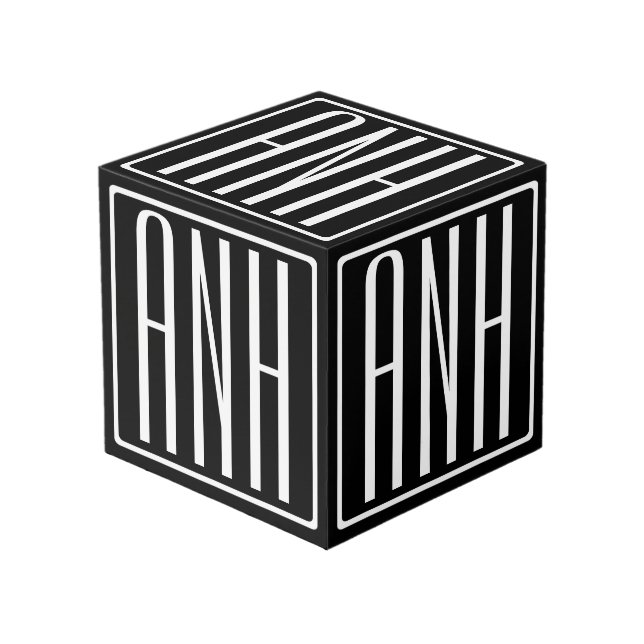 Fett Modern 3 Initialen Monogramm | Schwarz weiß Würfel (Vorderseite Schrägansicht)