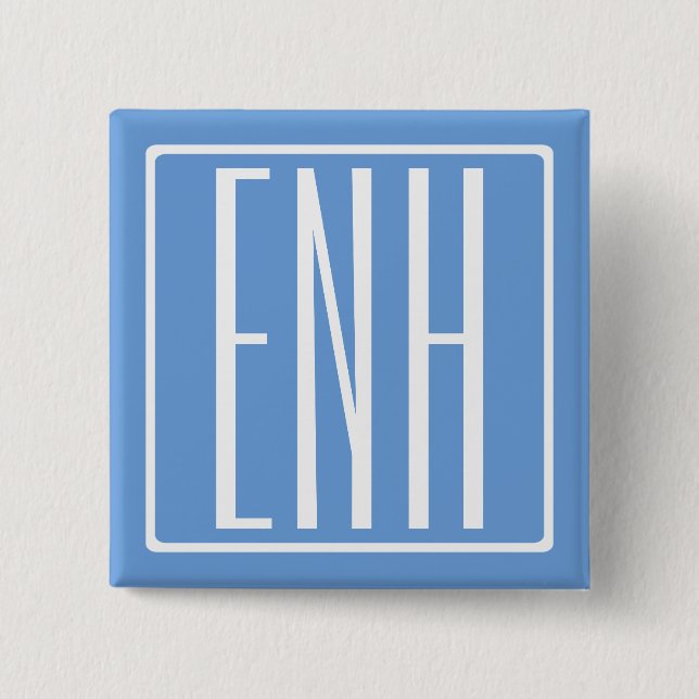 Fett Modern 3 Initialen Monogramm | Soft Blue Button (Vorderseite)