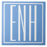 Fett Modern 3 Initialen Monogramm | Soft Blue Fliese<br><div class="desc">Weißer Text & weißer Rahmen auf Himmelblau (oder wählen Sie Ihre eigene Farbe).</div>