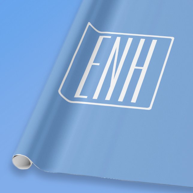 Fett Modern 3 Initialen Monogramm | Soft Blue Geschenkpapier (Von Creator hochgeladen)