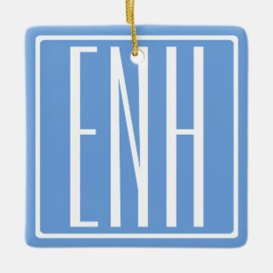 Fett Modern 3 Initialen Monogramm Soft Blue Keramikornament