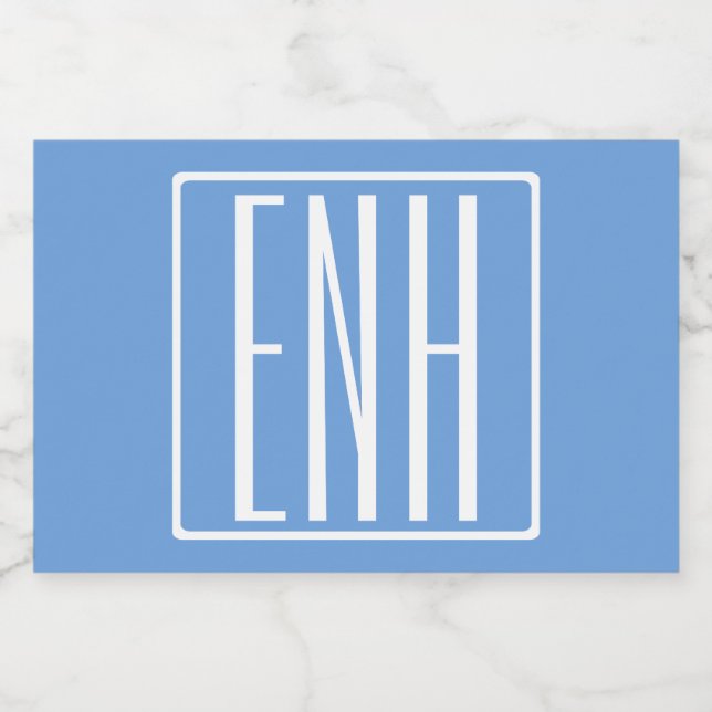 Fett Modern 3 Initialen Monogramm | Soft Blue Lebensmitteletikett (Einzelnes Label)