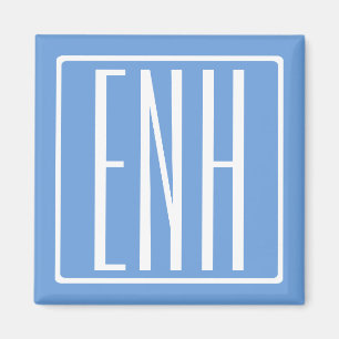 Fett Modern 3 Initialen Monogramm   Soft Blue Magnet