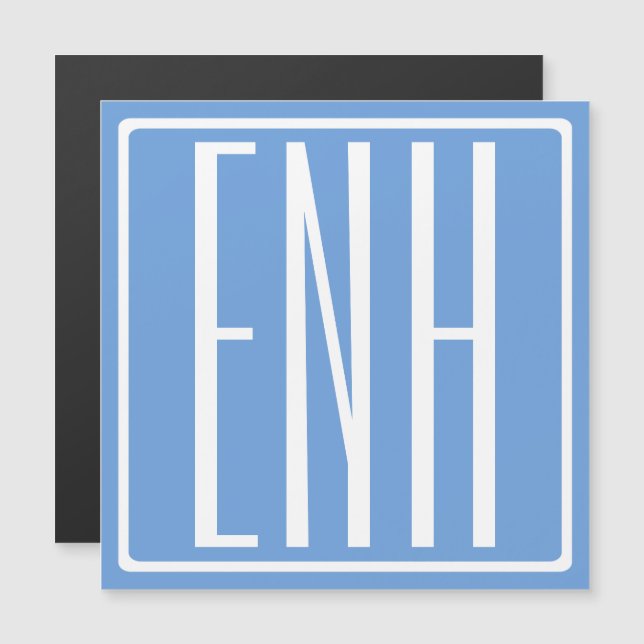 Fett Modern 3 Initialen Monogramm | Soft Blue Magneteinladung (Vorne/Hinten)