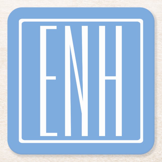 Fett Modern 3 Initialen Monogramm | Soft Blue Rechteckiger Pappuntersetzer (Vorderseite)