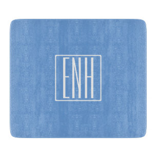 Fett Modern 3 Initialen Monogramm Soft Blue Schneidebrett
