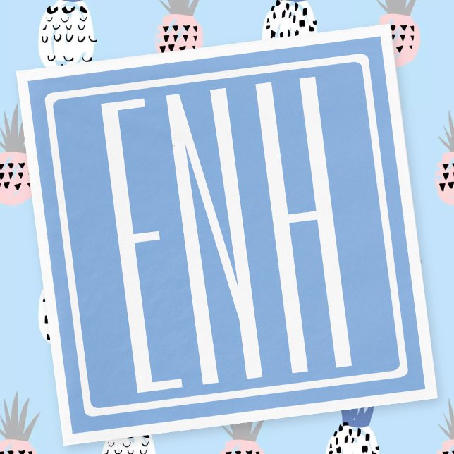 Fett Modern 3 Initialen Monogramm | Soft Blue Serviette (Von Creator hochgeladen)