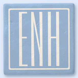 Fett Modern 3 Initialen Monogramm   Soft Blue Steinuntersetzer
