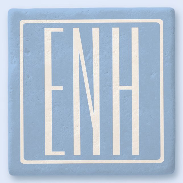 Fett Modern 3 Initialen Monogramm | Soft Blue Steinuntersetzer (Von Creator hochgeladen)