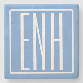 Fett Modern 3 Initialen Monogramm | Soft Blue Steinuntersetzer
