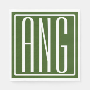 Fett Modern 3 Initialen Monogramm   Waldgrün Serviette