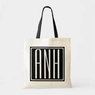 Fett Modern 3 Initialen Monogramm   Weiß auf Schwa Tragetasche