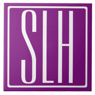 Fett Modern 3 Initialen Monogramm Weiß und Lila Fliese