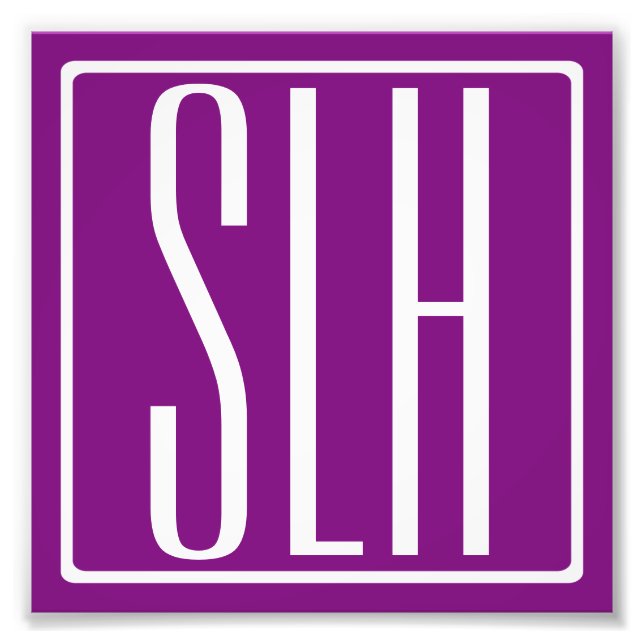 Fett Modern 3 Initialen Monogramm | Weiß und Lila Fotodruck (Vorne)