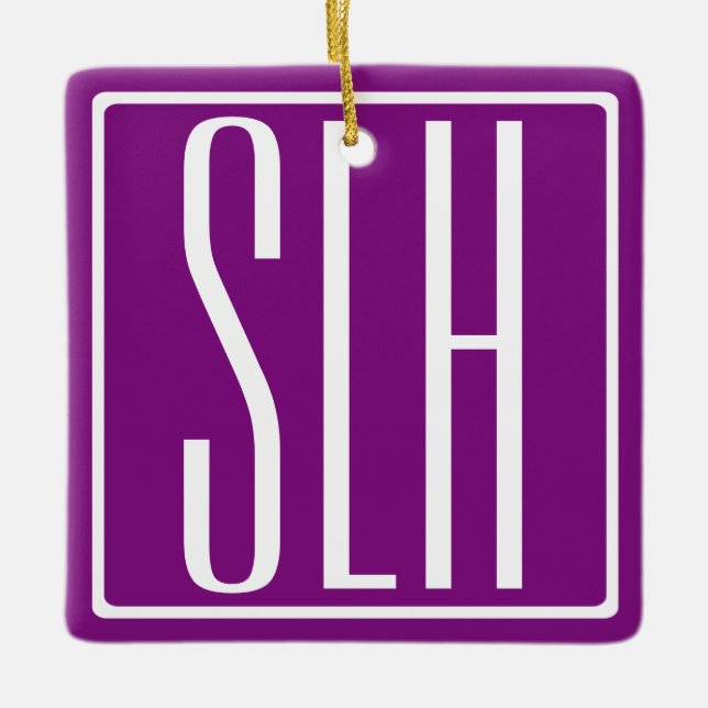 Fett Modern 3 Initialen Monogramm | Weiß und Lila Keramikornament (Vorderseite)