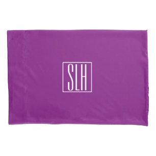 Fett Modern 3 Initialen Monogramm   Weiß und Lila Kissenbezug