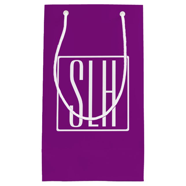 Fett Modern 3 Initialen Monogramm | Weiß und Lila Kleine Geschenktüte (Vorderseite)