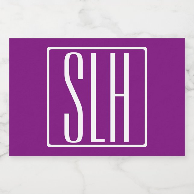 Fett Modern 3 Initialen Monogramm | Weiß und Lila Lebensmitteletikett (Einzelnes Label)