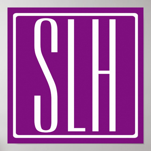 Fett Modern 3 Initialen Monogramm | Weiß und Lila Poster (Vorne)