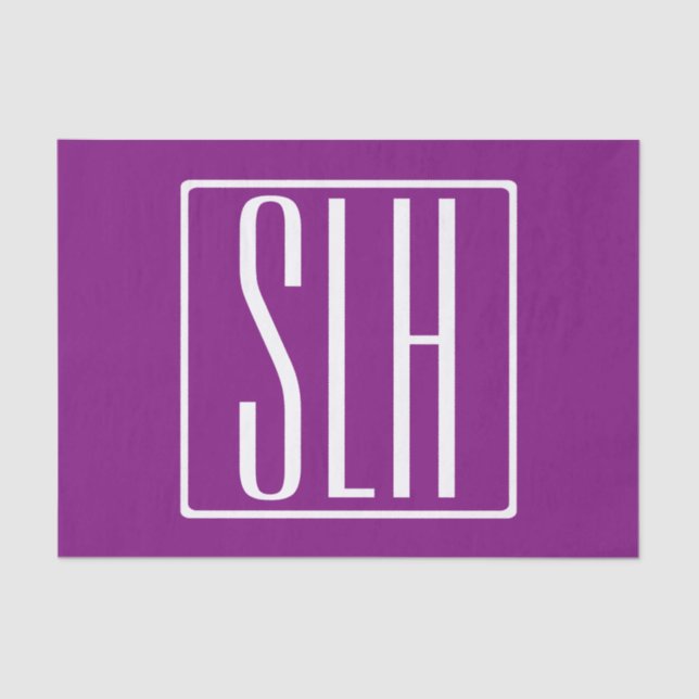 Fett Modern 3 Initialen Monogramm | Weiß und Lila Seidenpapier (Vorderseite)