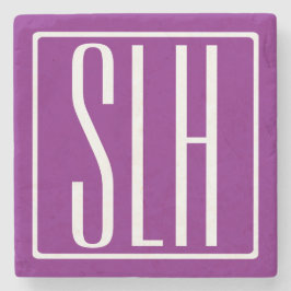 Fett Modern 3 Initialen Monogramm | Weiß und Lila Steinuntersetzer