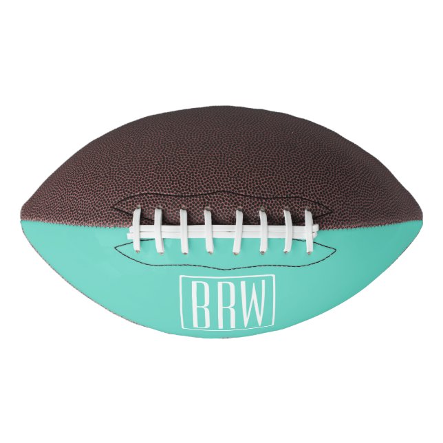Fett Modern 3 Initialen Monogramm | White on Aqua Football (Vorderseite)