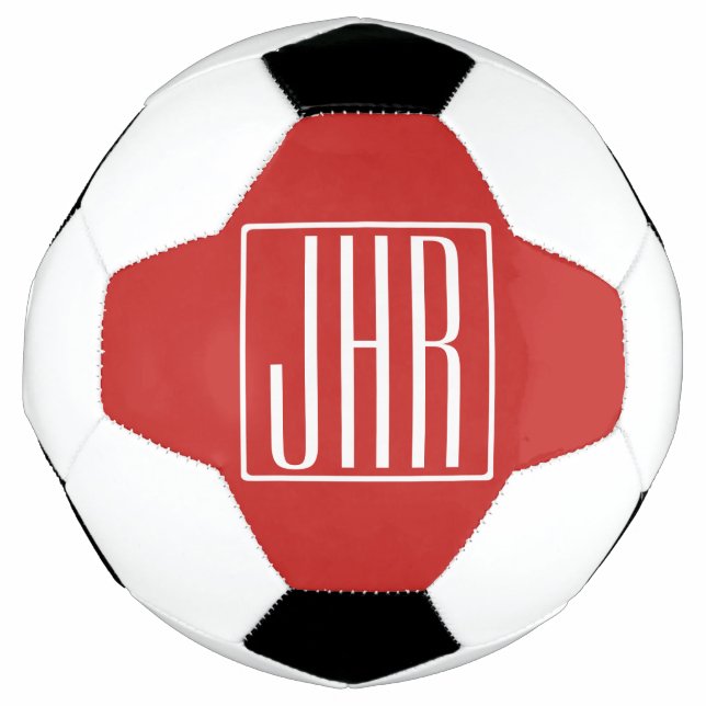 Fett Modern 3 Initialen Monogramm | White on Red Fußball (Vorderseite)